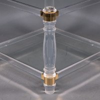 A French Modernist Square Lucite & Brass Two-Tier Side Table on Curvaceous Legs - Thumbnail 8