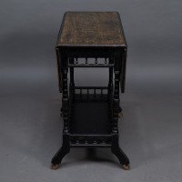 Aesthetic Movement Walnut Drop Leaf Side Table on Four Turned & Incised Legs - Thumbnail 4