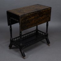 Aesthetic Movement Walnut Drop Leaf Side Table on Four Turned & Incised Legs - Thumbnail 3