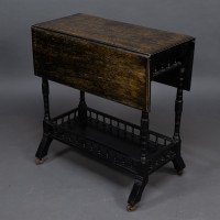 Aesthetic Movement Walnut Drop Leaf Side Table on Four Turned & Incised Legs - Thumbnail 5