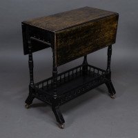 Aesthetic Movement Walnut Drop Leaf Side Table on Four Turned & Incised Legs - Thumbnail 7