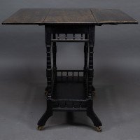 Aesthetic Movement Walnut Drop Leaf Side Table on Four Turned & Incised Legs - Thumbnail 9