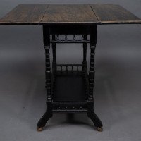 An Aesthetic Movement Walnut Drop Leaf Side Table on Four Turned & Incised Legs - Thumbnail 10