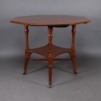 Jas Shoolbred Attributed, Aesthetic Movement Octagonal Walnut Side Table with Central Shelf - Thumbnail 3