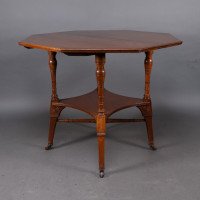 Jas Shoolbred Attributed, Aesthetic Movement Octagonal Walnut Side Table with Central Shelf - Thumbnail 4