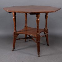 Jas Shoolbred, attributed. An Aesthetic Movement Octagonal Walnut Side Table with Central Shelf - Thumbnail 6