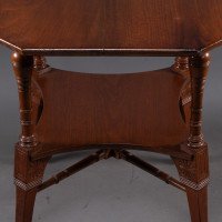 Jas Shoolbred Attributed, Aesthetic Movement Octagonal Walnut Side Table with Central Shelf - Thumbnail 10