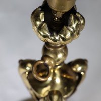 Arts & Crafts brass lamp with floral stem and heart pierced base c.1900 - Thumbnail 7