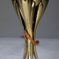 Arts & Crafts brass lamp with floral stem and heart pierced base c.1900 - Thumbnail 10