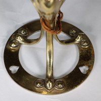 Arts & Crafts brass lamp with floral stem and heart pierced base c.1900 - Thumbnail 13