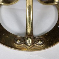 Arts & Crafts brass lamp with floral stem and heart pierced base c.1900 - Thumbnail 16
