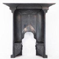 Arts & Crafts Cast Iron Fireplace with Curved Sides & Stylised Floral Decoration