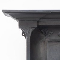 Arts & Crafts Cast Iron Fireplace with Curved Sides & Stylized Floral Decoration - Thumbnail 2