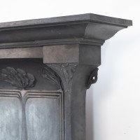 Arts & Crafts Cast Iron Fireplace with Curved Sides & Stylized Floral Decoration - Thumbnail 4