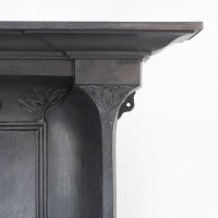 Arts & Crafts Cast Iron Fireplace with Curved Sides & Stylized Floral Decoration - Thumbnail 5