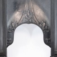 Arts & Crafts Cast Iron Fireplace with Curved Sides & Stylized Floral Decoration - Thumbnail 7