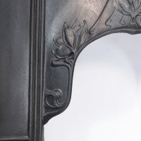 Arts & Crafts Cast Iron Fireplace with Curved Sides & Stylized Floral Decoration - Thumbnail 10