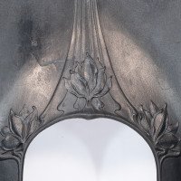 Arts & Crafts Cast Iron Fireplace with Curved Sides & Stylized Floral Decoration - Thumbnail 9
