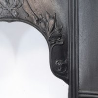 Arts & Crafts Cast Iron Fireplace with Curved Sides & Stylized Floral Decoration - Thumbnail 11