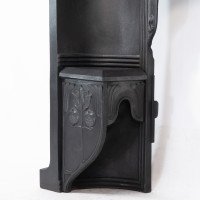 Arts & Crafts Cast Iron Fireplace with Curved Sides & Stylized Floral Decoration - Thumbnail 13