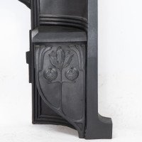 Arts & Crafts Cast Iron Fireplace with Curved Sides & Stylized Floral Decoration - Thumbnail 15