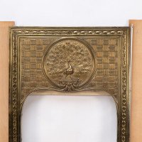 T. Elsley Attributed, Aesthetic Brass Fire Insert with Upper Central Peacock - Thumbnail 3