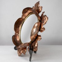 An Arts & Crafts Circular Copper Bevelled Mirror in the Form of a Flower Bud - Thumbnail 4