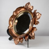An Arts & Crafts Circular Copper Bevelled Mirror in the Form of a Flower Bud - Thumbnail 13