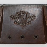 A Large Arts & Crafts Copper Fire Insert with a Lion in a Shield Crest - Thumbnail 4