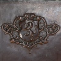 A Large Arts & Crafts Copper Fire Insert with a Lion in a Shield Crest - Thumbnail 5