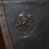 A Large Arts & Crafts Copper Fire Insert with a Lion in a Shield Crest - Thumbnail 13