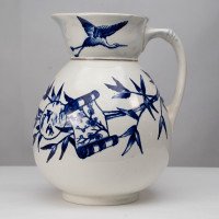 Globe Pottery Tunis Design Aesthetic Movement Blue and White Jug - Thumbnail 2