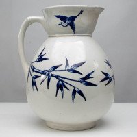 Globe Pottery Tunis Design Aesthetic Movement Blue and White Jug - Thumbnail 4