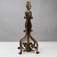 Pair of Arts & Crafts Brass Table Lamps with Leaf Collars c.1910 - Thumbnail 9