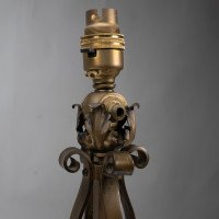 Pair of Arts & Crafts Brass Table Lamps with Leaf Collars c.1910 - Thumbnail 12