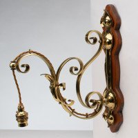 Arts & Crafts, c.1905 Set of Three Brass Wall Lights with Walnut Backplates - Thumbnail 3