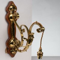 Arts & Crafts, c.1905 Set of Three Brass Wall Lights with Walnut Backplates - Thumbnail 4