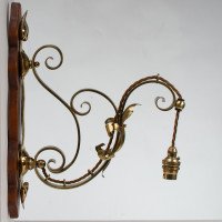 Arts & Crafts, c.1905 Set of Three Brass Wall Lights with Walnut Backplates - Thumbnail 5
