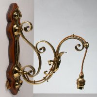 Arts & Crafts, c.1905 Set of Three Brass Wall Lights with Walnut Backplates - Thumbnail 6
