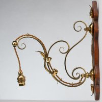Arts & Crafts, c.1905 Set of Three Brass Wall Lights with Walnut Backplates - Thumbnail 8