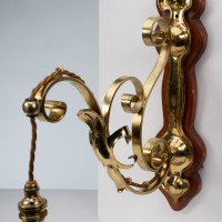 Arts & Crafts, c.1905 Set of Three Brass Wall Lights with Walnut Backplates - Thumbnail 10