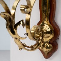 Arts & Crafts, c.1905 Set of Three Brass Wall Lights with Walnut Backplates - Thumbnail 12