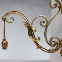Arts & Crafts, c.1905 Set of Three Brass Wall Lights with Walnut Backplates - Thumbnail 14