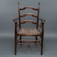 Liberty & Co., attributed. An English Walnut Arts & Crafts Ladder Back Armchair - Thumbnail 2