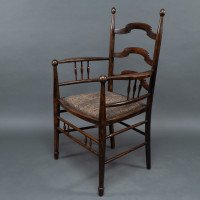 Liberty & Co., attributed. An English Walnut Arts & Crafts Ladder Back Armchair - Thumbnail 3