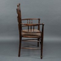 Liberty & Co., attributed. An English Walnut Arts & Crafts Ladder Back Armchair - Thumbnail 5