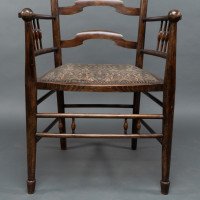 Liberty & Co., attributed. An English Walnut Arts & Crafts Ladder Back Armchair - Thumbnail 14