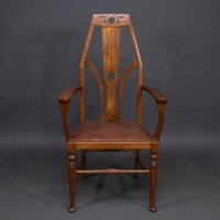 Liberty & Co., Arts & Crafts Armchair with Heart Cut-outs & Floral Detail - Thumbnail 2