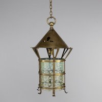 Arts & Crafts Brass Lantern with the Original Vaseline Shade - Thumbnail 2