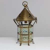 Arts & Crafts Brass Lantern with the Original Vaseline Shade - Thumbnail 3